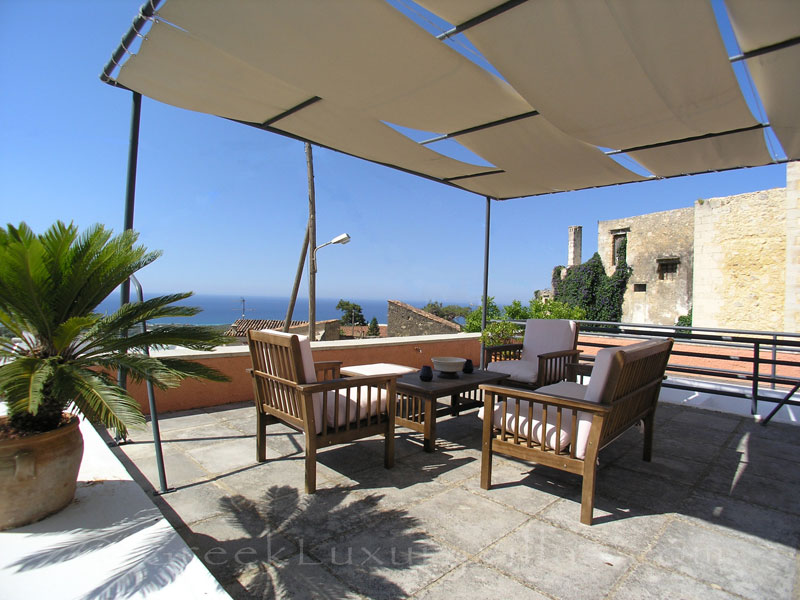 Roof terrace of the exclusive historic villa in a traditional village of Crete