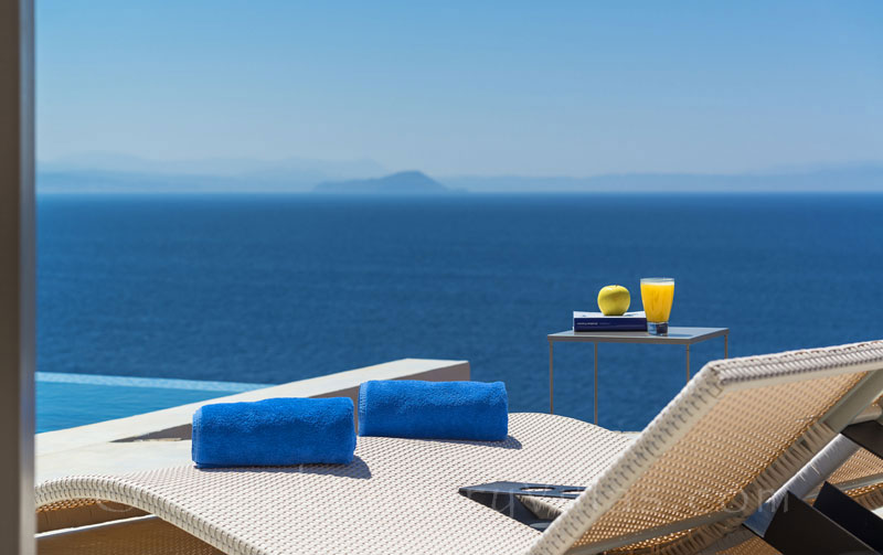 Veranda in the Cretan, modern, seafront luxury villa
