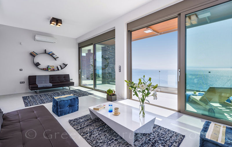 Seaview from the lounge of the modern luxury villa in Crete