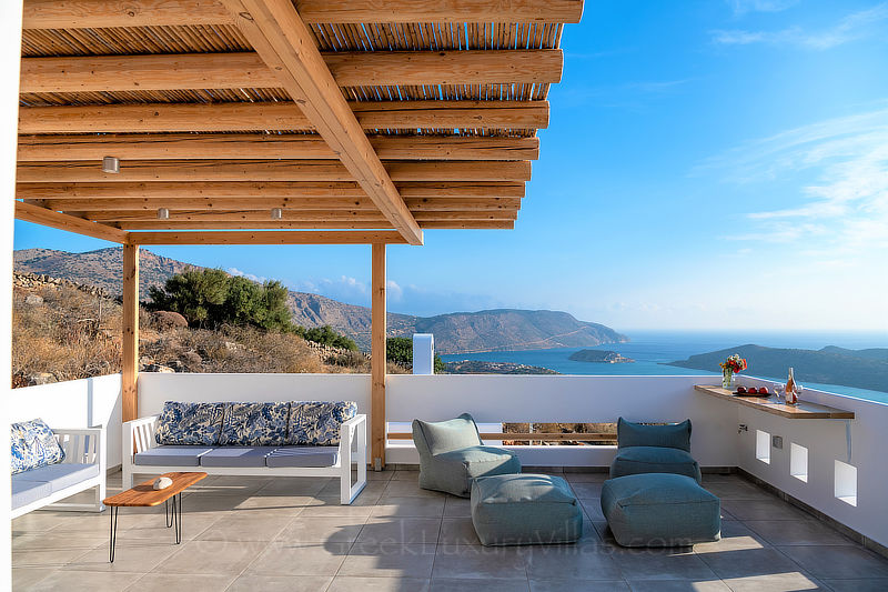 private veranda with stunning sea view in Greek luxury villa