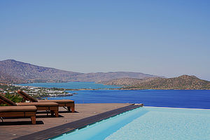 A modern luxury villa with heated pool overlooking Elounda Bay, Crete