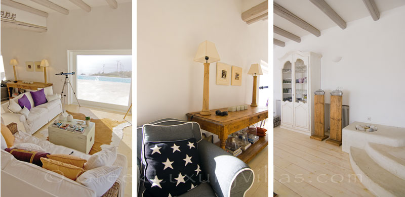 The living-room in a luxurious villa with a big pool on Kea