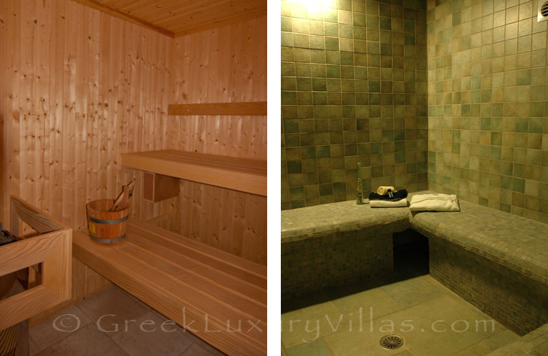 Sauna and hammam of luxury villa with pool on Koufonisi