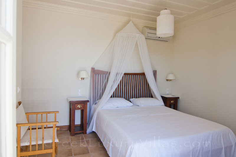 Bedroom of traditional villa with pool in Lefkada