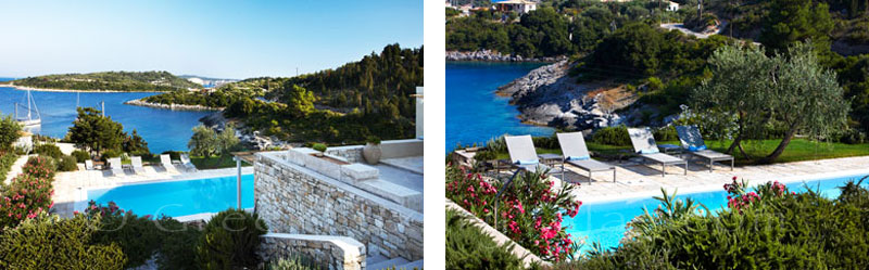 The seaview from a beachfront villa with a pool in Paxos