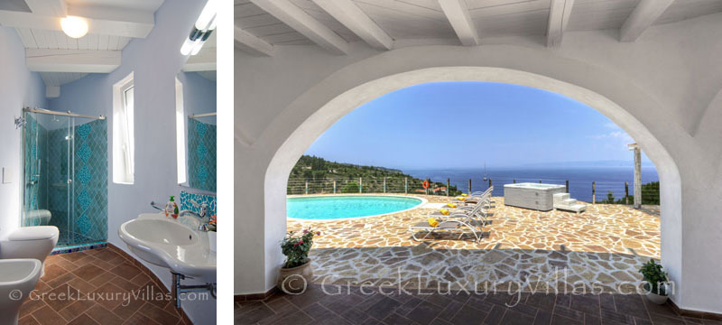 The terrace of a bedroom of a villa with a pool in Paxos