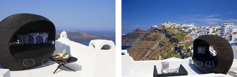 View of Imerovigli from the rooftop jacuzzi of a luxury villa in Fira, Santorini
