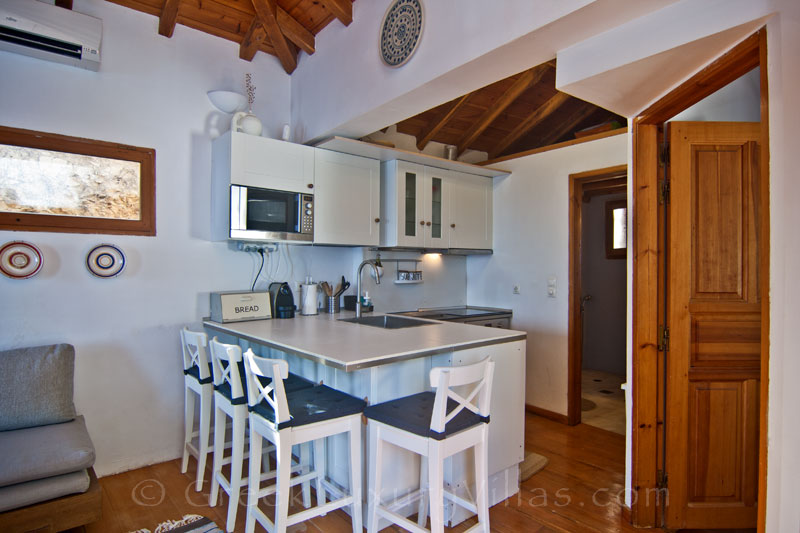 Modern kitchen of Skiathos beachfront cottage
