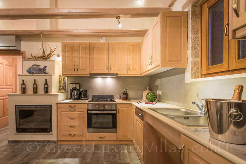 The kitchen of a two bedroom villa with a pool in Zakynthos