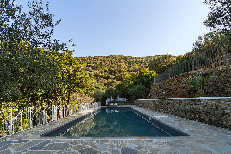 pool of traditional stone villa in Andros