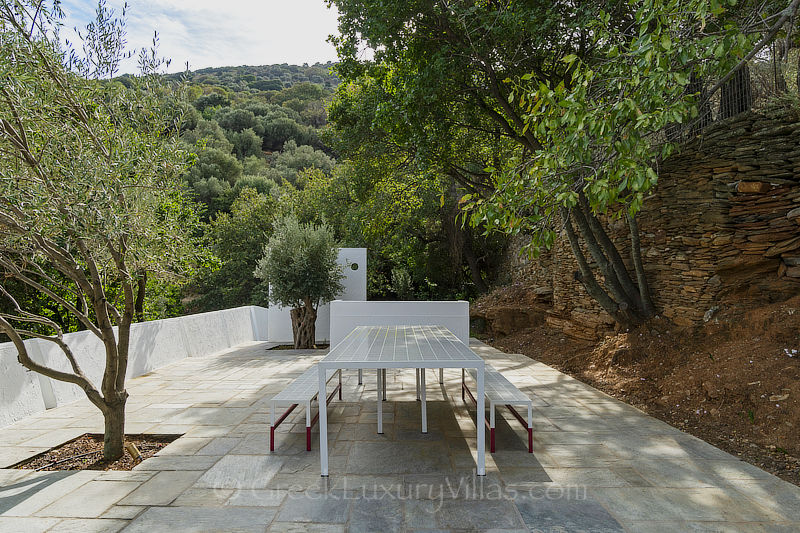 outdoor dining traditional stone villa on Andros