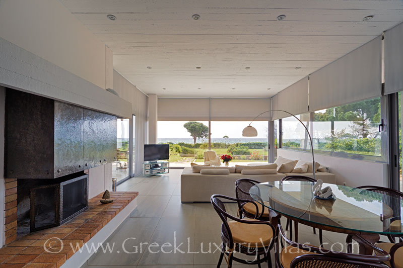 Lounge sea view of beachfront villa near Athens