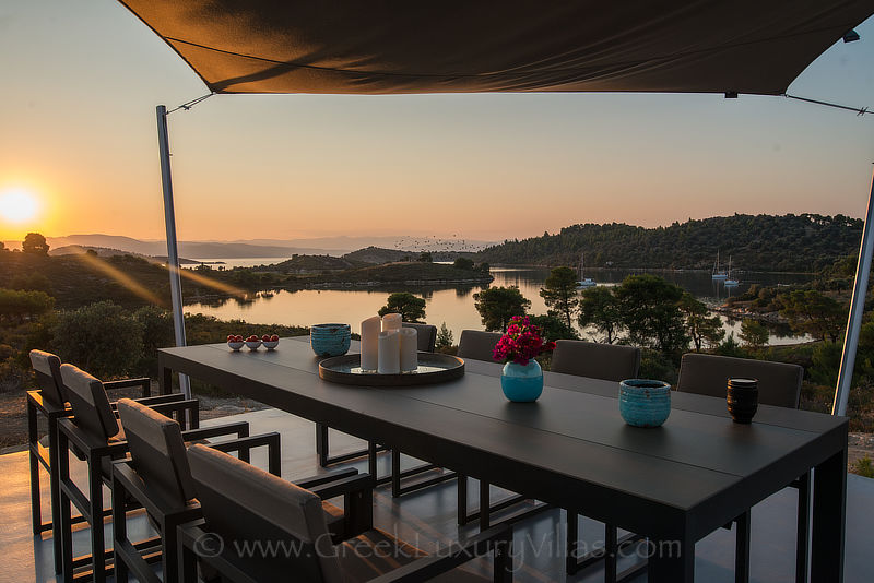 sunset sea view private island luxury villa in Greece