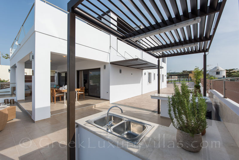 bbq at pool area modern villa with private tennis court