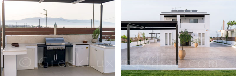 bbq area at villa with tennis court and pool in Crete, Greece