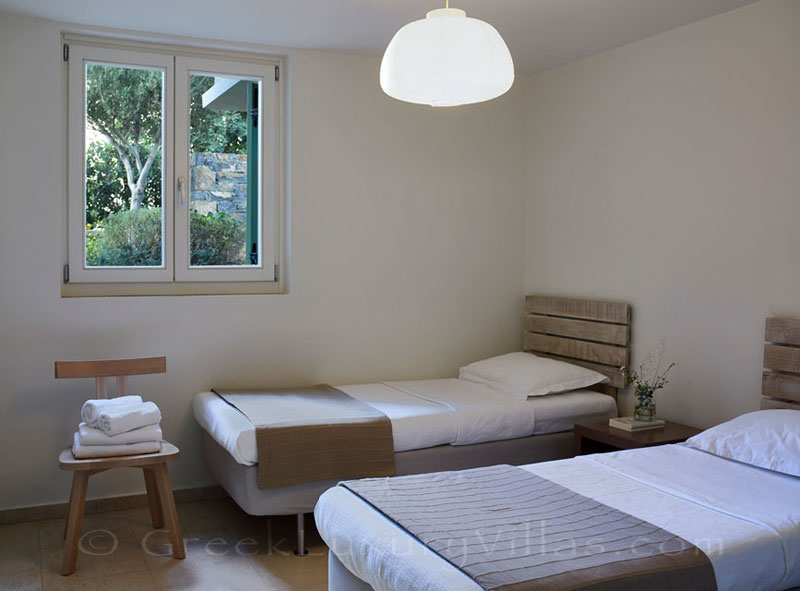 The single beds of a big luxury villa in Elounda, Crete