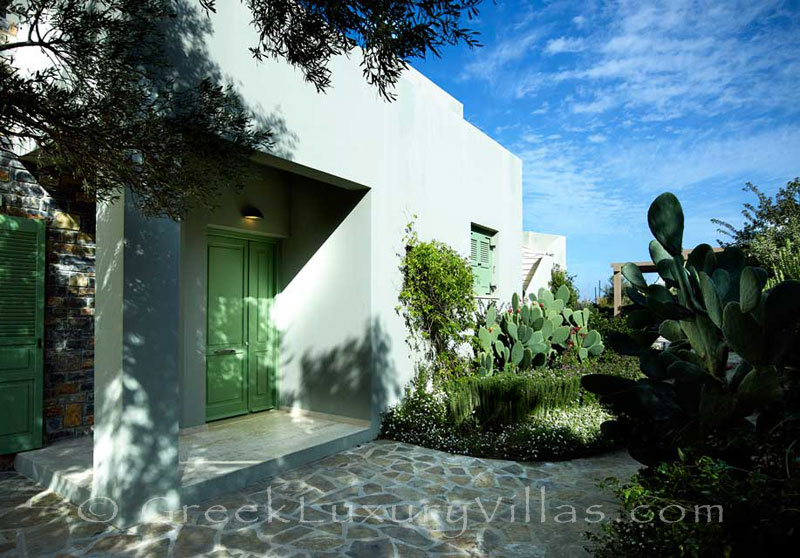 The large garden of a big luxury villa in Elounda, Crete