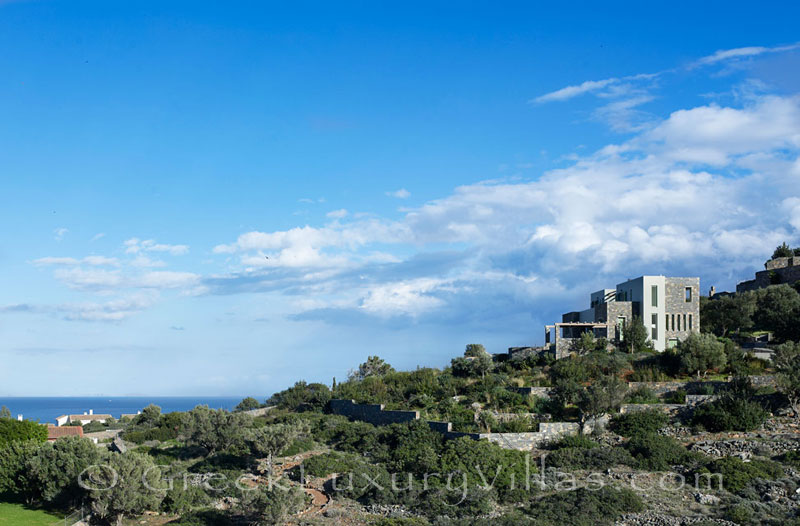 The seaview from the pool of a big luxury villa in Elounda, Crete