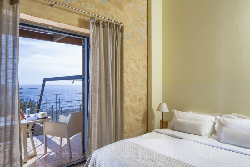 Bedroom sea view of villa with pool in Crete