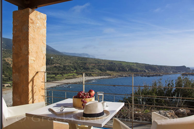 Sea view of villa with pool in Crete