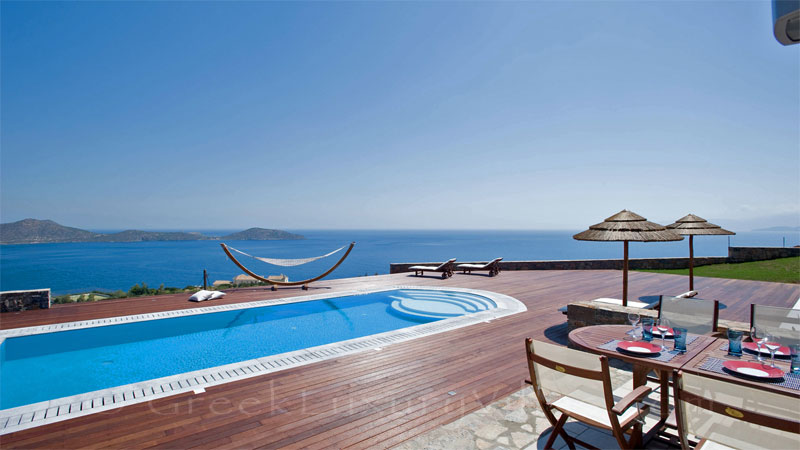 Seaview from a modern luxury villa with a heated pool in Crete