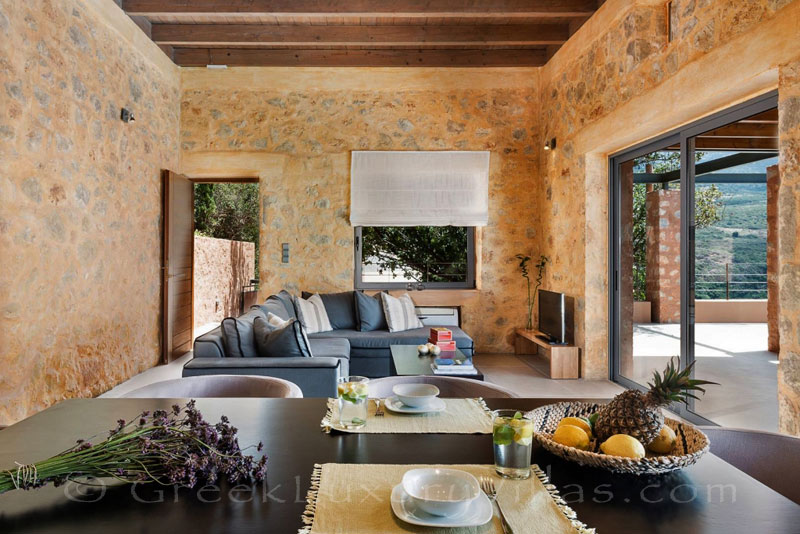 Living room of seafront villa in Crete