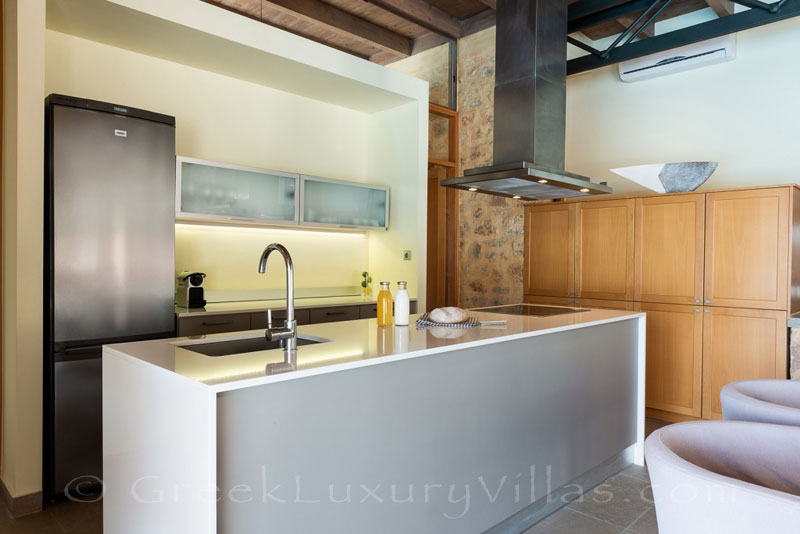 Kitchen of seafront villa with pool