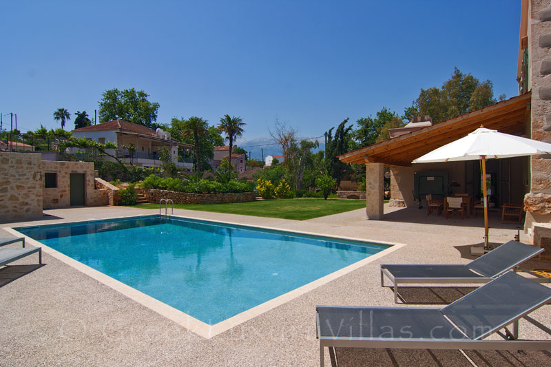 The pool of a luxury villa with a pool in a traditional village