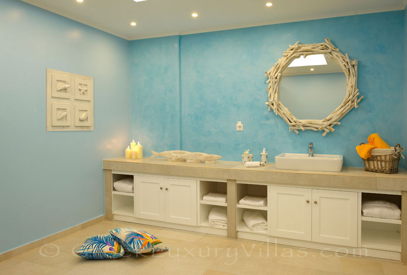 Bathroom of island style seafront villa in Almyrida Crete