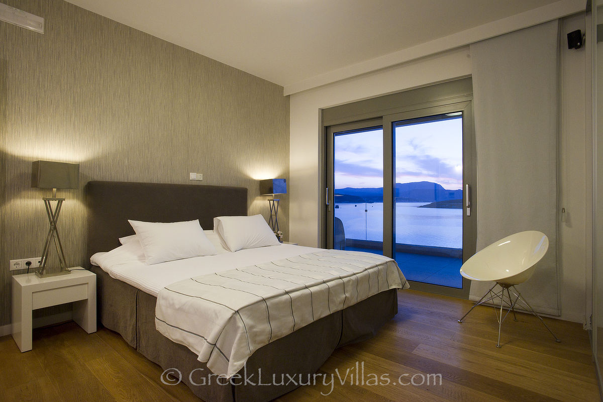 Crete a seafront villa Almyrida master bedroom with sea view