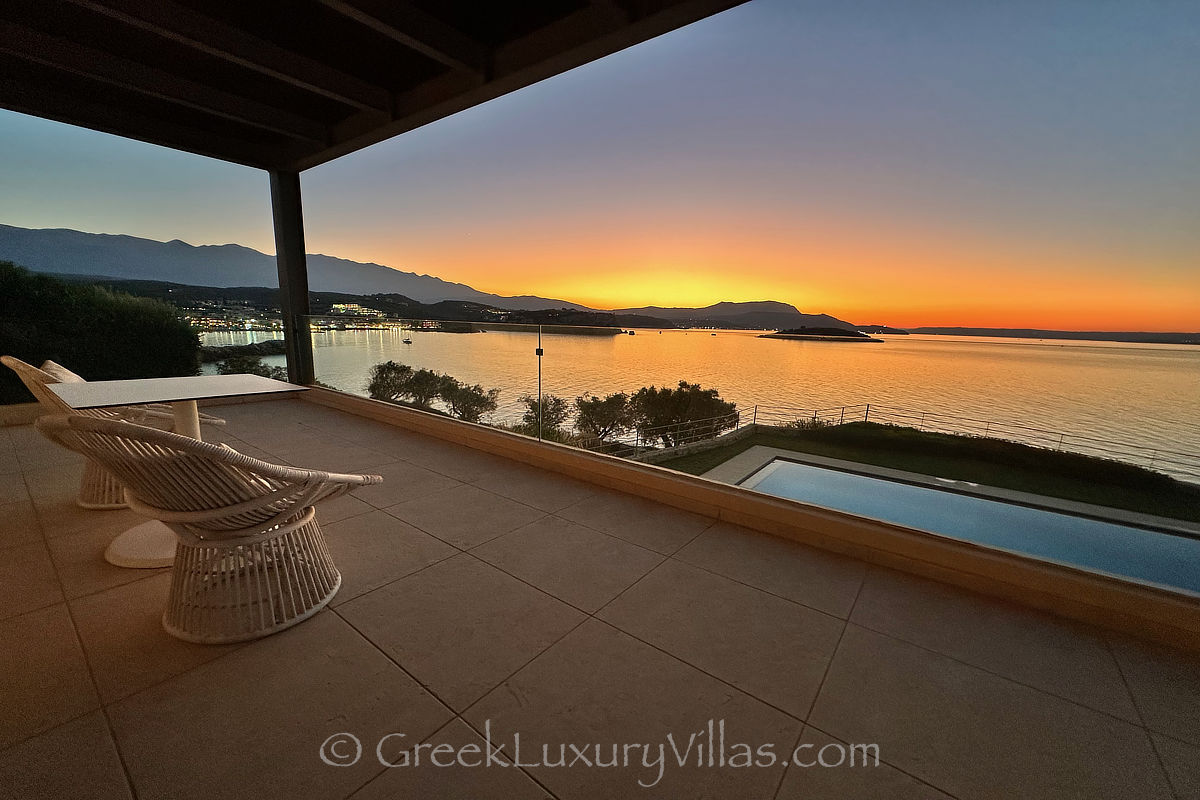 Crete a modern seafront villa in Almyrida sunset view