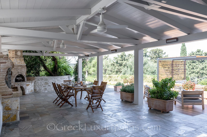 outdoor dining with sea view over Sivota