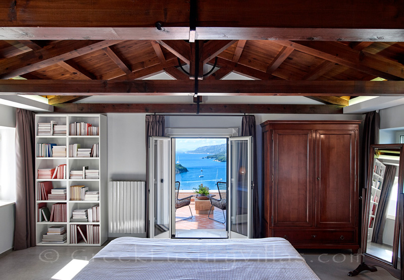 master bedroom with sea view overlooking Sivota