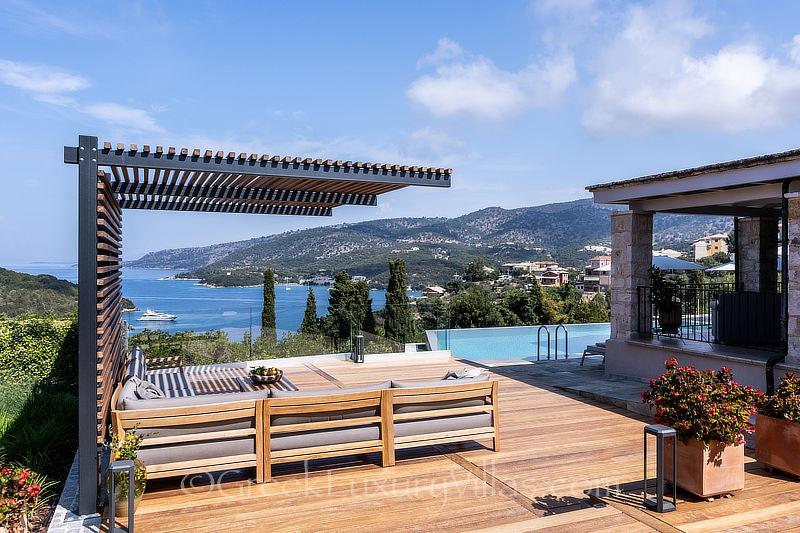 new lounge area sea view luxury villa overlooking Sivota bay