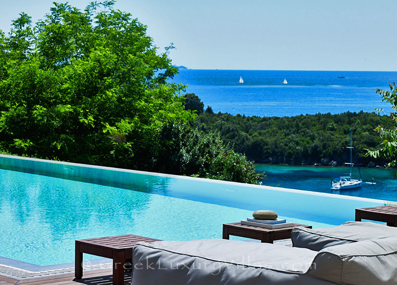 Seaview from a luxury villa with a heated pool in Sivota