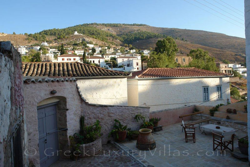 The courtyard at a romantic traditional house in Hydra