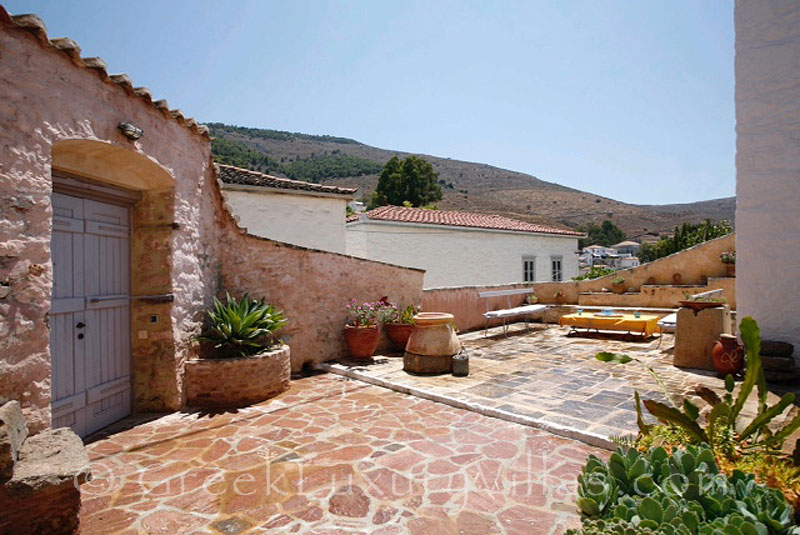 The courtyard at a romantic traditional house in Hydra