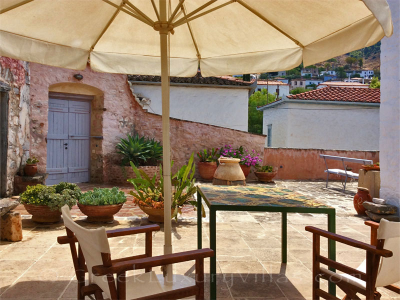 The courtyard of a romantic traditional house in Hydra