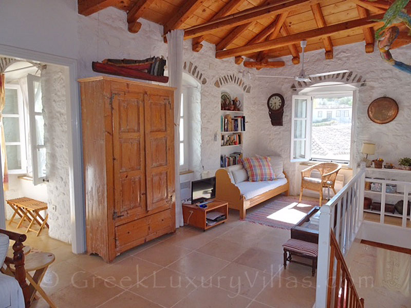 The living-room in a romantic traditional house in Hydra
