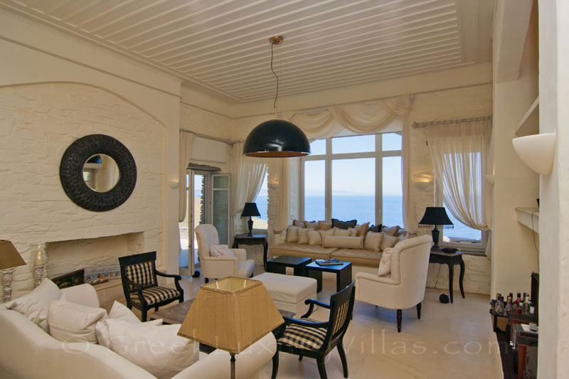 Kea private luxury villa lounge with sea view
