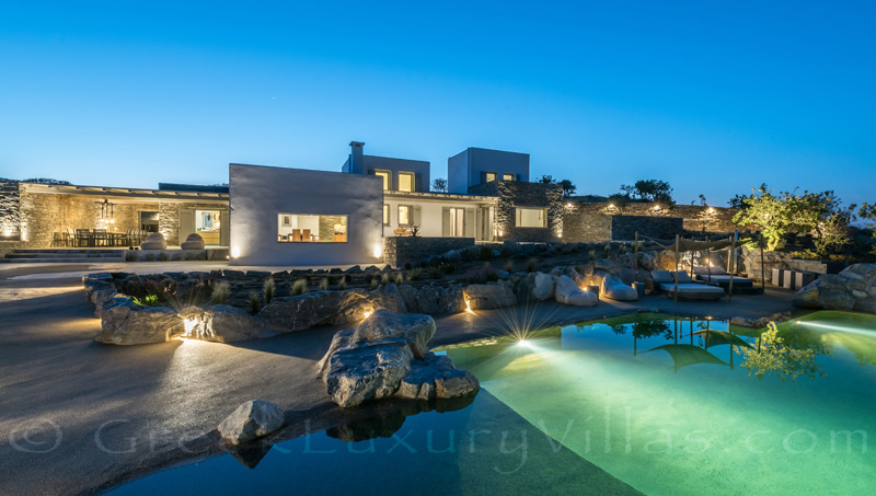 night falls in luxury villa in Kea Greece