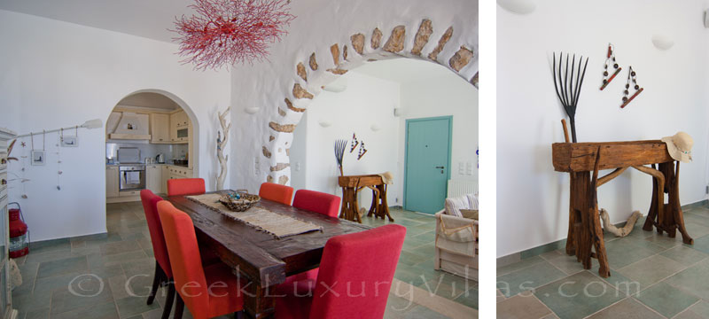 Dining area of luxury villa with pool in Koufonisi