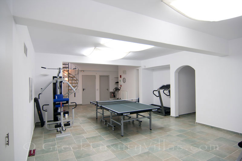 Gym of luxury villa with pool in Koufonisi