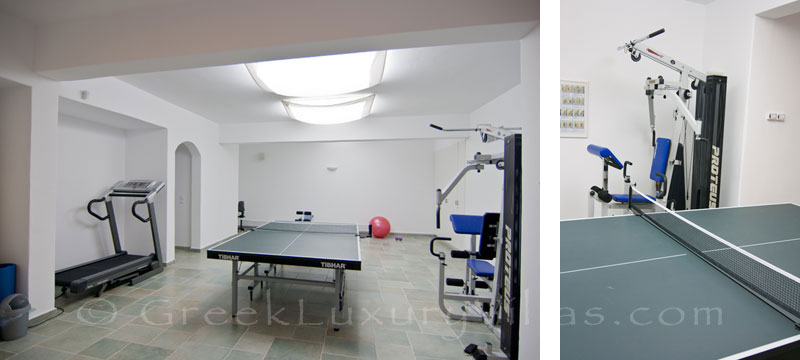 Gym and table tennis of luxury villa with pool in Koufonisi
