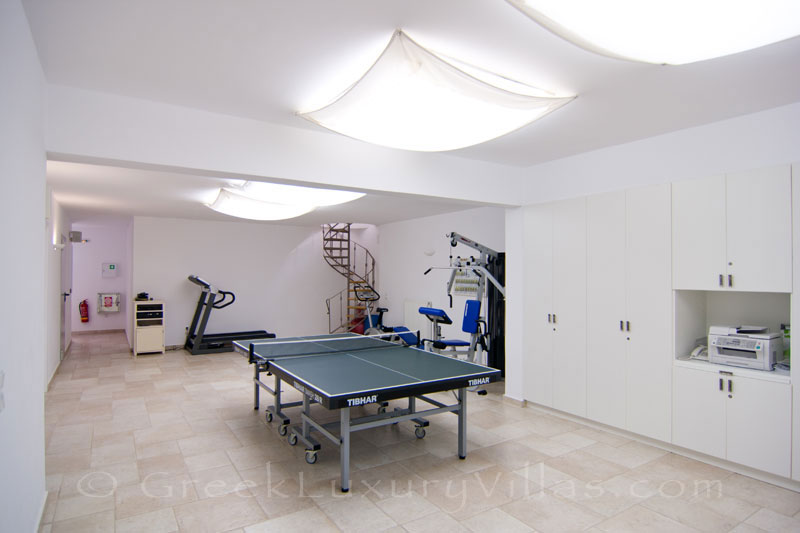 Gym and table tennis of luxury villa with pool on Koufonisi