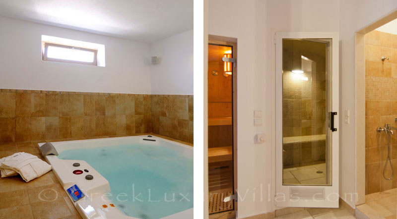 Sauna and steam bath of luxury villa with pool in Koufonisi