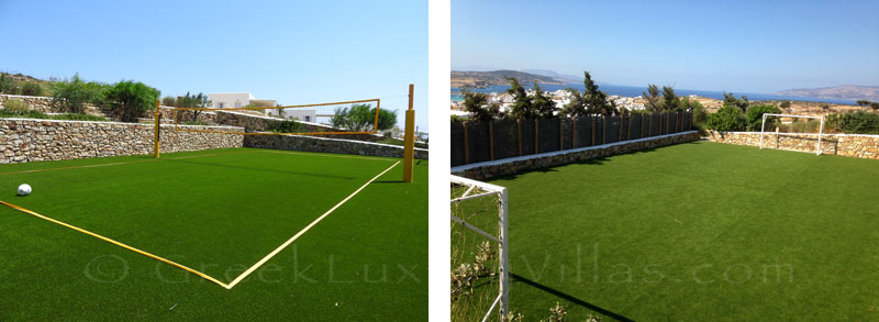 Volleyball and football courts of luxury villa with pool in Koufonisi