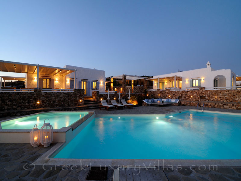 Night atmosphere of luxury villa with pool in Koufonisi