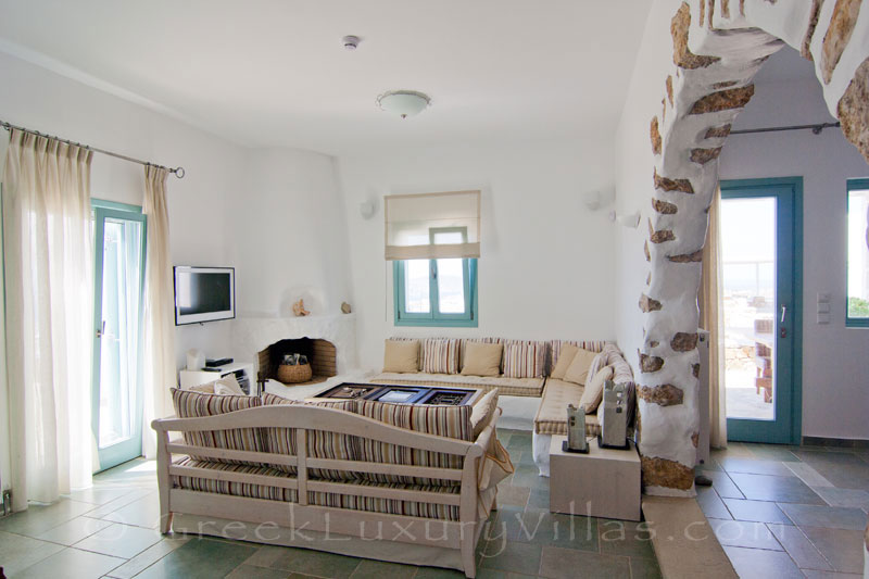Living room of luxury villa with pool on Koufonisi