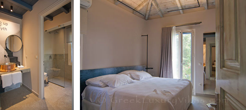Bedroom and bathroom in Lefkas modern villa